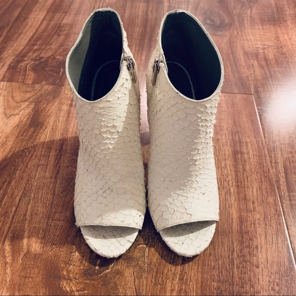 VINCE White Snake Skin Peep Toe Ankle Booties - Picture 2 of 6